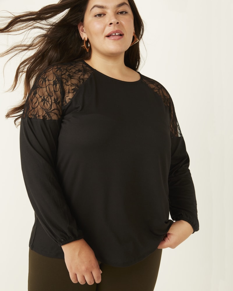 Front of plus size Iris Lace-Shoulder Top by East Adeline | Dia&Co | dia_product_style_image_id:177351